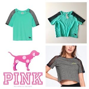 NWT VS Pink Fishnet Mesh Crop Top T-Shirt Tee XS